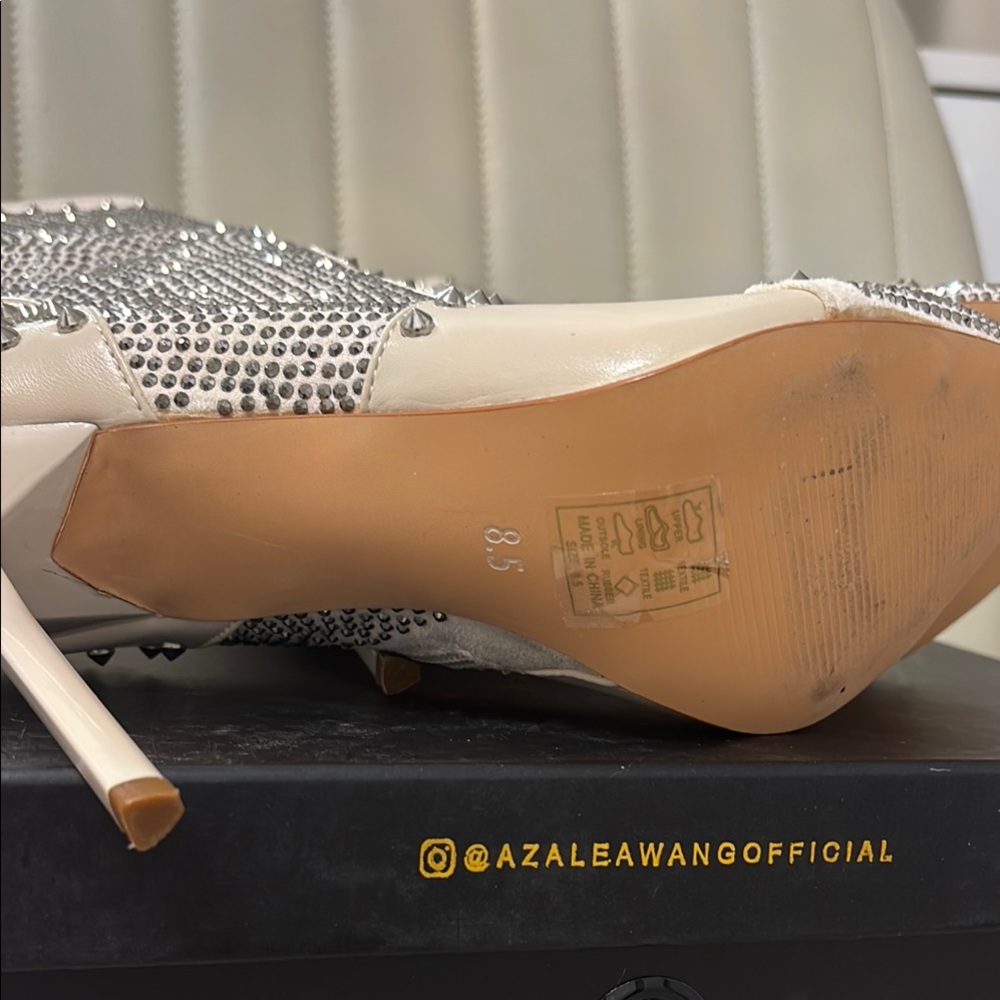 Studded Beige High Heel Boots - Picture 5 of 5